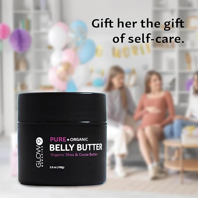 Glow Organics Belly Butter for Pregnancy, 100% Organic Stretch Mark Cream, Maternity Skincare for Itchy Skin & Scars, Safe Daily Ritual for Moms, 3.8oz
