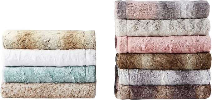 Madison Park Zuri Faux Fur Reversible Throw Blanket, 50 x 60 in, Aqua | Oversized Soft Plush, Luxury, Animal Stripes, Mink Reverse, Modern, All Season, for Bed Sofa Couch, OEKO-TEX Certified