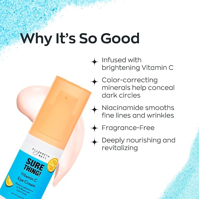 Elizabeth Mott Sure Thing Vitamin C Eye Cream – Hydrating & Brightening Eye Treatment for Dark Circles and Puffiness – Vegan, Fragrance-Free, Cruelty-Free Skincare – 15ml (0.5oz)