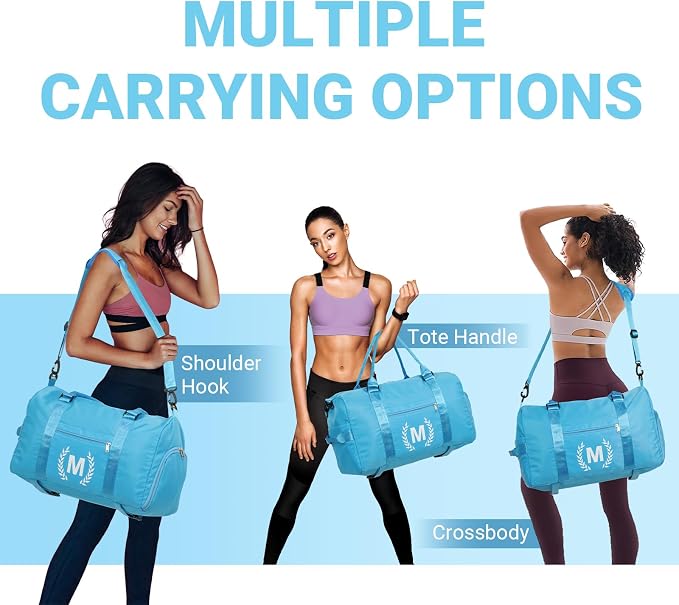 Gym Bag for Women, Personalized Duffle Bag with Shoe Compartment, Sports Bag for Yoga & Dance with Wet Pocket and Mat Strap(AquaBlue,K)