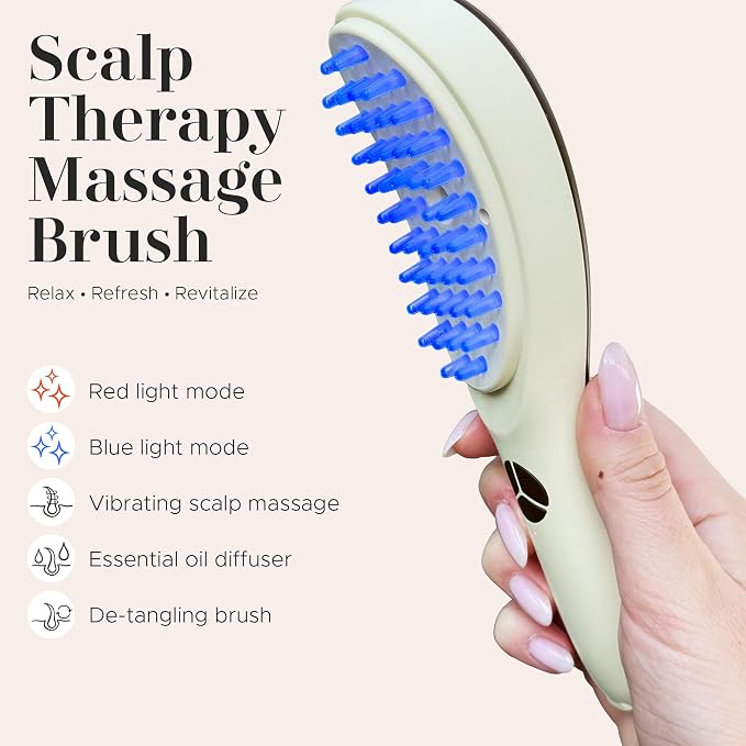 era of nature 4-in-1 Electric Scalp Massager for Thicker-Looking Hair & Root Vitality – Waterproof Vibrating Brush with Red & Blue Light – Rechargeable Follicle Stimulator for All Hair Types, Unisex