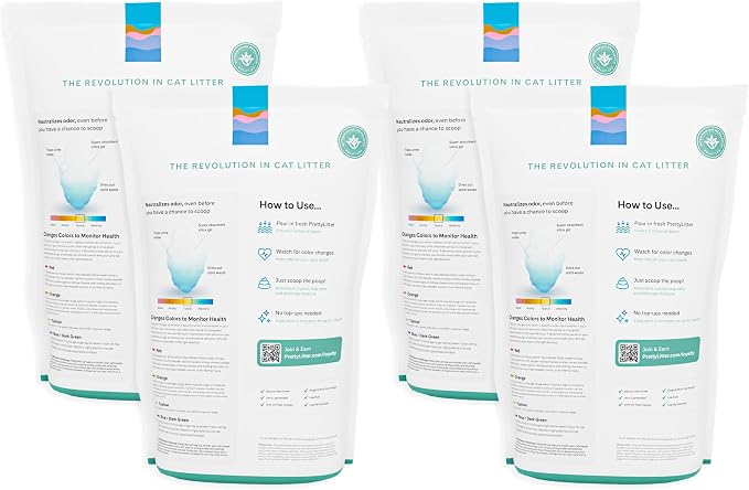 PrettyLitter Health Monitoring Cat Litter, Calm Aloe, 4-Pack, 6 lb. Bags | Up to 4 Months Supply, Non-Clumping, Advanced Odor Control, Automatic Litter Box Compatible, Color Changing Silica Crystals