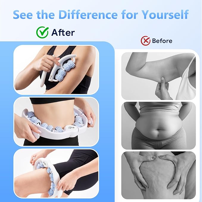 Cellulite Massage Tool - Lymphatic Drainage Tool for Deep Tissue Fascia Massage - Muscle Roller for Legs & Buttocks, Anti-Cellulite Massager for Body Contouring and Skin Smoothing（Blue）