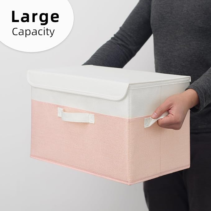 GRANNY SAYS Memory Keepsake Storage Box, Fabric Storage Bins with Lids | Flip-Top Lid, Collapsible, Stackable, 3 Handles, Ideal for Closet Clothes Blanket Toys, Large, Pink, 2-Pack