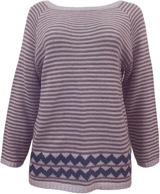 Zhyaj Fair Isle Sweater for Womens Winter Long Sleeve Vintage Knitted Sweater Casual Fall Crew Neck Pullover Sweaters