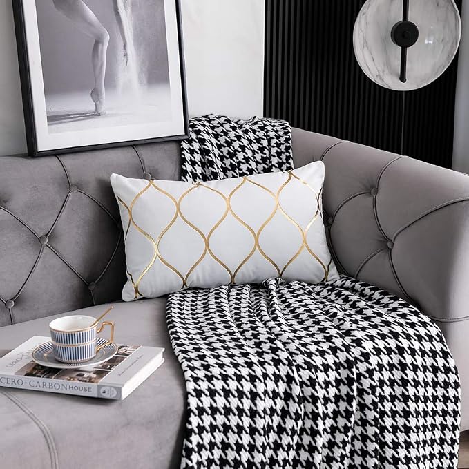 Gold Velvet Throw Pillow Covers Off White: 2 Pack 12x20 Inch Rectangular Decorative Pillow Cases for Bedroom Sofa Couch Living Room