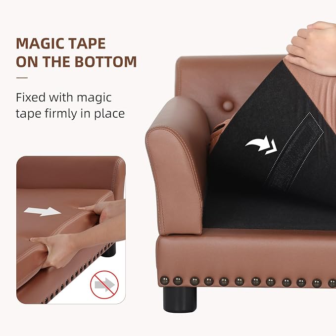 XL Leather Dog Sofa: Scratch Resistant Pet Couch up to 132lbs | Extra Large Luxury Modern Indoor Dog Furniture, Elevated Wooden Frame Doggie Lounge Bed, Replaceable Cover, Easy Clean