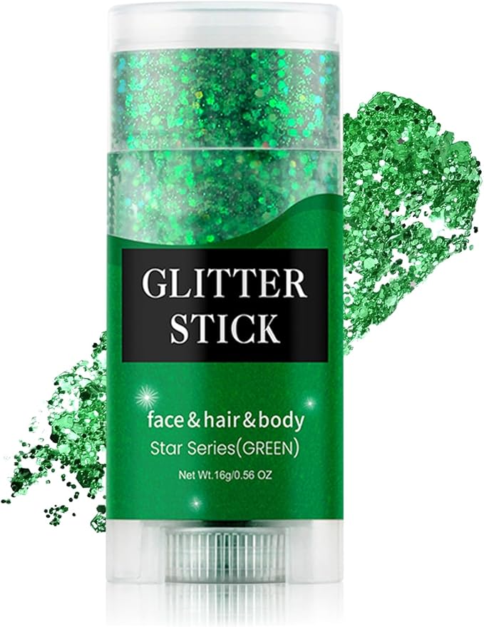 Green Body & Face Glitter Stick,【Waterproof】【Long-Lasting】【Sparkling】 for Singer Concert Outfits, Festival Rave Mermaid Accessories Chunky Glitter Makeup for Women (04# Green)