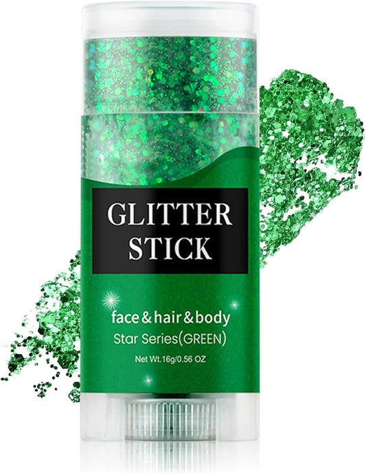Green Body & Face Glitter Stick,【Waterproof】【Long-Lasting】【Sparkling】 for Singer Concert Outfits, Festival Rave Mermaid Accessories Chunky Glitter Makeup for Women (04# Green)
