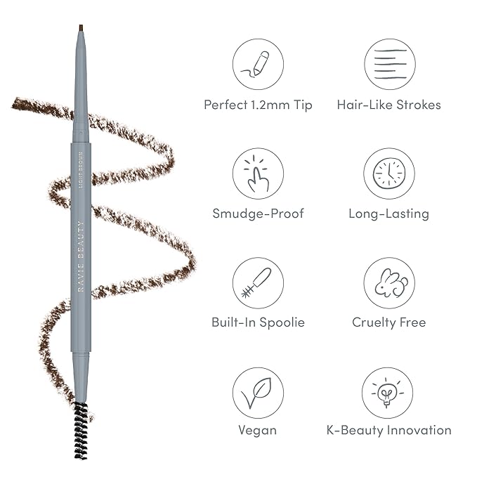 Ravie Beauty Easy Everyday™ Brow Pencil - Best Eyebrow Pencil for Women, Smudge Proof Hair-Like Strokes, 1.2mm Precision Tip with Spoolie, Vegan (Light Brown)