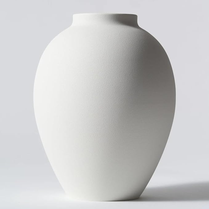 SilkSerenade Ella White Matte Flower Vase for Bedroom Kitchen Living Room Table, Contemporary Farmhouse Decorative Arlo Flowers Iron Vases, Rustic Tall Earthy Wabi Sabi Modern Centerpieces Home Decor