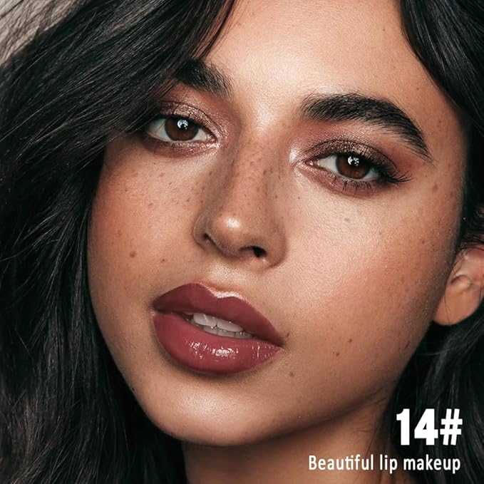 evpct Mauve Nude Shiny Glossy Longwear No-Budge Liquid Lip Color Lipstick Makeup, Highly Pigmented Color Instant Shine, Waterproof Long Lasting Lipstick for Women, Lip Stain Gloss with Lip Liner Brush