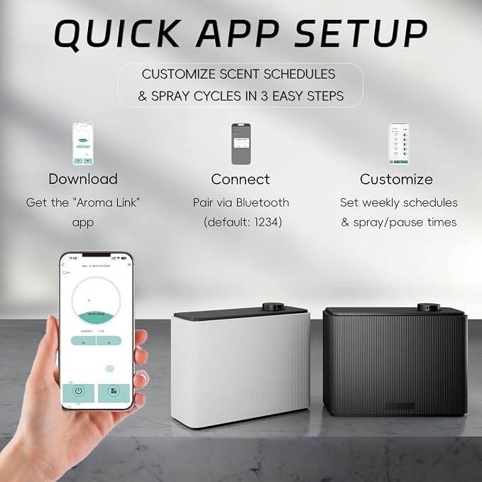 Smart Scent Air Machine for Home 1000mL Hotel Scent Diffuser for 4500 sq.ft HVAC Aroma Diffusers for Large Home Smart Bluetooth, Waterless Aromatherapy Ideal for Whole House (White)
