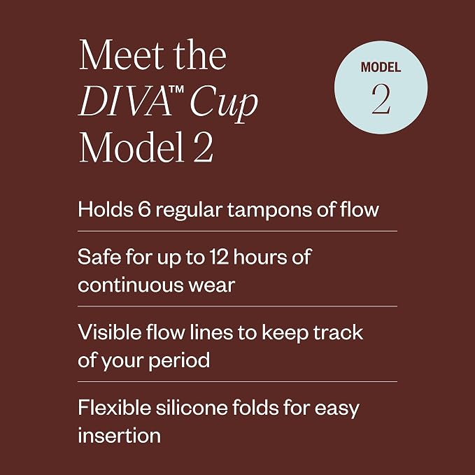 DIVA Cup - Medical Grade Silicone Cup for Period Care - Reusable Menstrual Cup - Up to 12 Hours of Continuous Wear - Model 2 (for Wide Vaginal Canals, Post-Partum & Ages 35+)