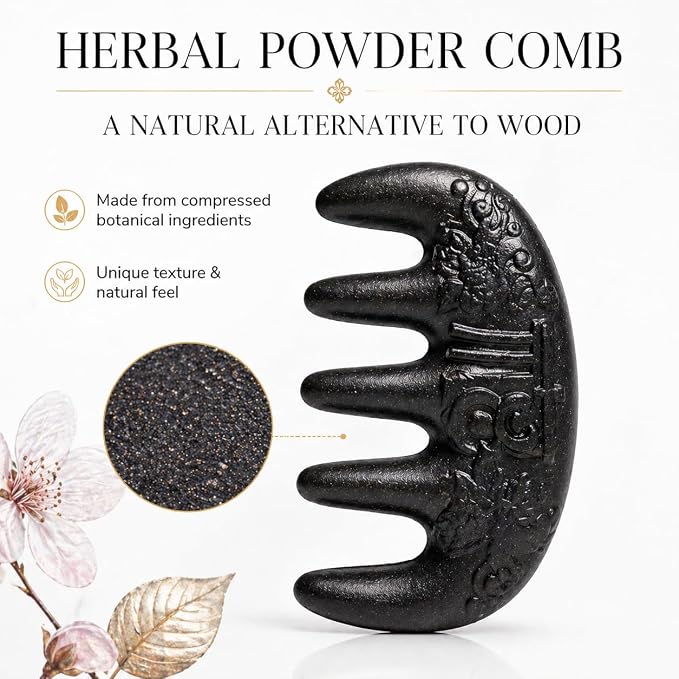 Herbal Powder Comb – Botanical Infused Scalp Massager Comb, Natural Head Massage Tool for Hair & Scalp Care, Wooden Comb Alternative, Acupressure-Inspired Design (Brown)