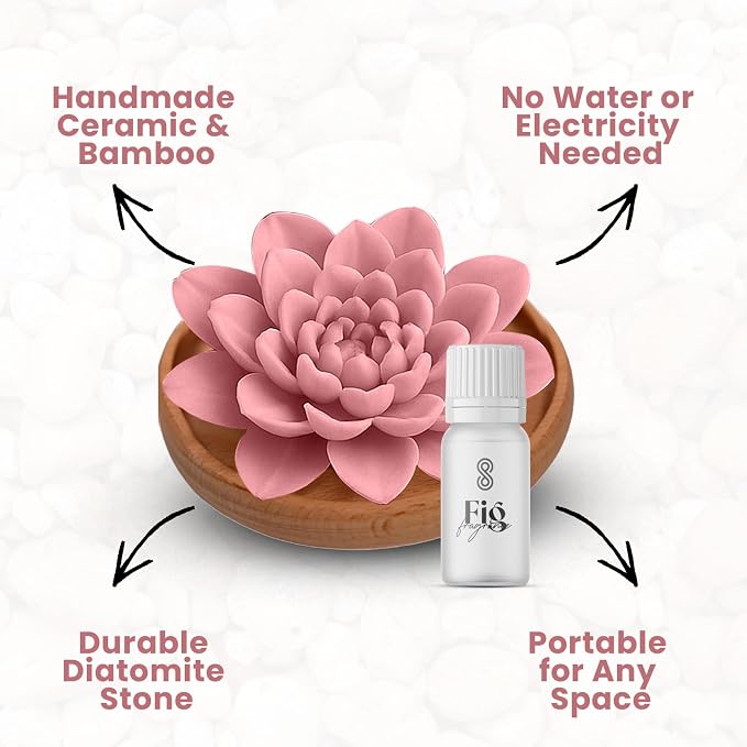 Aroma Diffuser Diatomite Peony Flower Essential Oil Diffuser with Aromatherapy Fragrant Oil for Home, Room Decor Fig Fragrance 10 ML (Diatomite Peony Flower (Pink))