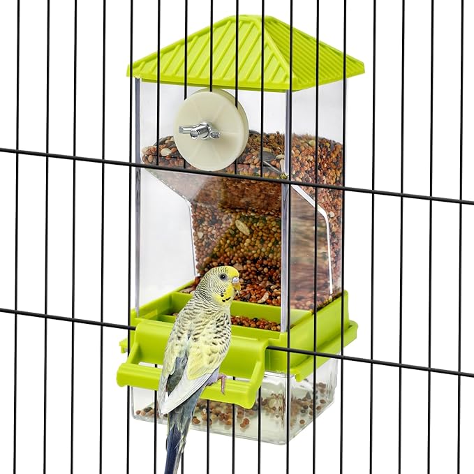 Rypet No-Mess Automatic Bird Feeder for Cage, Parrot Cage Accessories | Transparent Acrylic Food Dispenser, Helps Reduce Seed Scatter, for Parakeet Cockatiel Parrot Canary