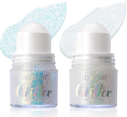 2 Colors Roll-on Body Glitter Gel, Holographic Glitter Gel Under Light for Face Hair, Body Shimmer for Rave Accessories Christmas New Year Halloween Makeup