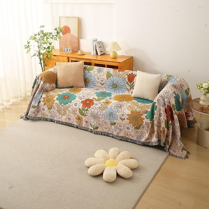 Homesy Aztec Throw Blanket Flower Native Southwestern Bed Blankets 51"x63" | Southwest Decor,Boho Style,Sofa Chair Cover,Outdoor Beach Car Tent Travel Camping Use,Tapestry,Reversible and Tassels