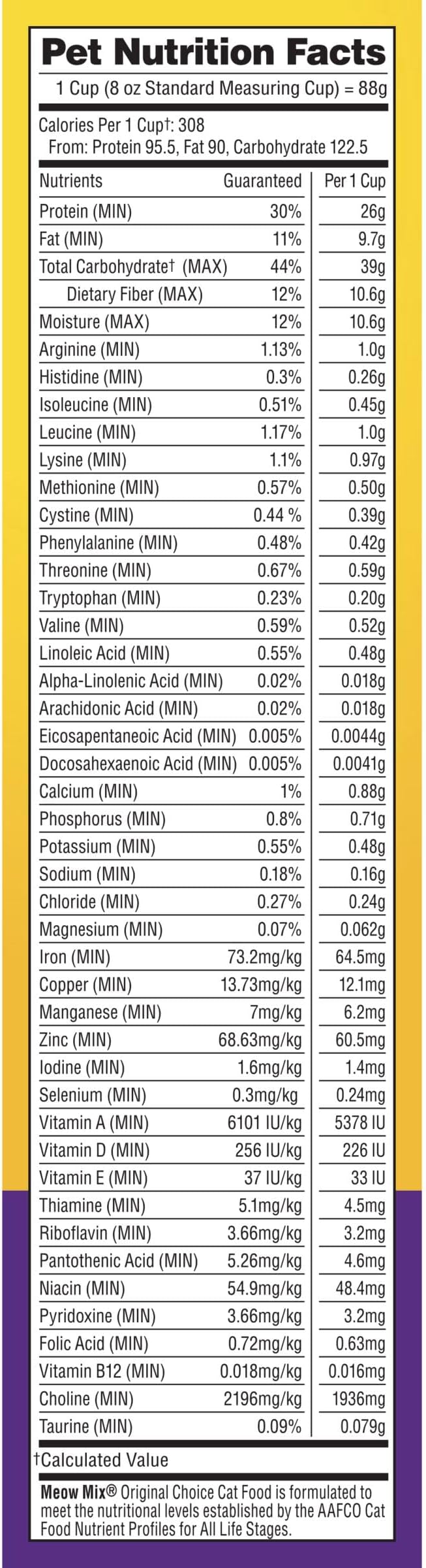 Meow Mix Original Choice Dry Cat Food, 3.15 lb Bags | 4-pack, crunchy cat kibble, 100% complete & balanced nutrition, high quality protein & antioxidants, all life stages