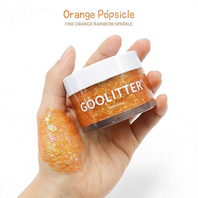 Face, Body & Hair Holographic Orange Glitter Gel [Orange Popsicle] 2oz (60mL) | Fine | K-Beauty | Halloween, Festival, EDM, Rave, Party, Concert, Costume Makeup | Vegan, Cruelty Free