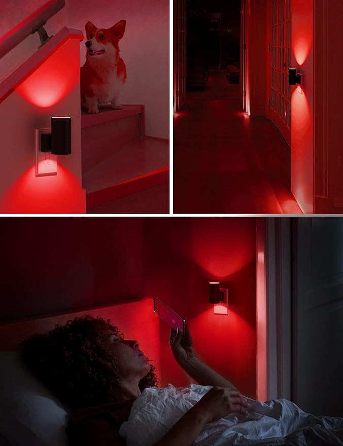 L LOHAS LED Red Night Light, Circadian Night Lights Plug into Wall, 2 Pack | LED Nightlights with Light Sensor, Sleep Aid Red, Dimmable Night Light for Nursery Kids Adults, Home Decor, Hallway, Bedroom