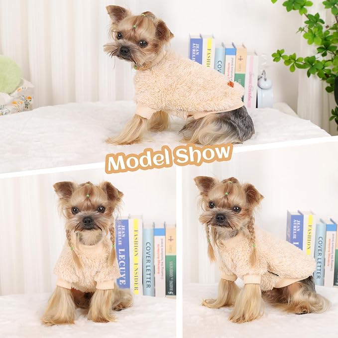 Dog Sweater Sweaters for Small Dogs Girl Purple Fleece Clothes Winter Soft Thickening Warm Puppy Boy Teacup Yorkie Chihuahua (XS,Khaki)
