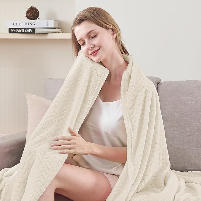 inhand Cream White Fleece Throw Blanket for Couch, Super Soft Flannel Blanket, Lightweight Fuzzy Blankets Sofa Bed Office, Washable Cozy Plush Fleece Blankets&Throw for All Season(50x60 Inches)