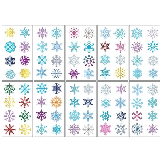 Christmas Temporary Tattoos Winter Snowflake Face Stickers Christmas Snow Tattoos Mixed Styles Glitter Eye Fake Tattoos Cute Waterproof Frozen Stickers for Girls Body Art Makeup 10 Sheets