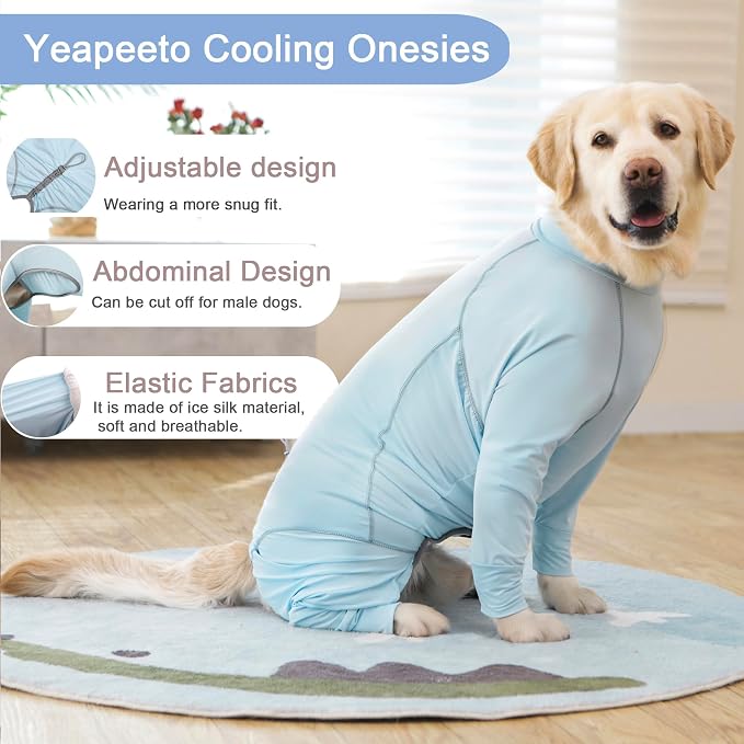 Dog Sun Protection Cooling Suit UPF 50+, Quick-Dry Breathable Jumpsuit for Large & Medium Dogs, Outdoor Dirt-Resistant Shedding Control Pet Apparel (Ice Blue, 4X-Large)