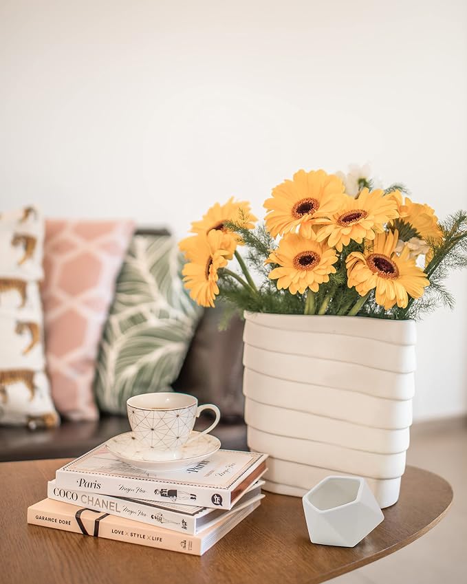 WGV Geometric Ceramic Vase, Width 4.2", Height 3.3", Matte White Tilted Pot, DIY Folded Planter Bowl for Wedding Event Office Home Decor, 1 Piece