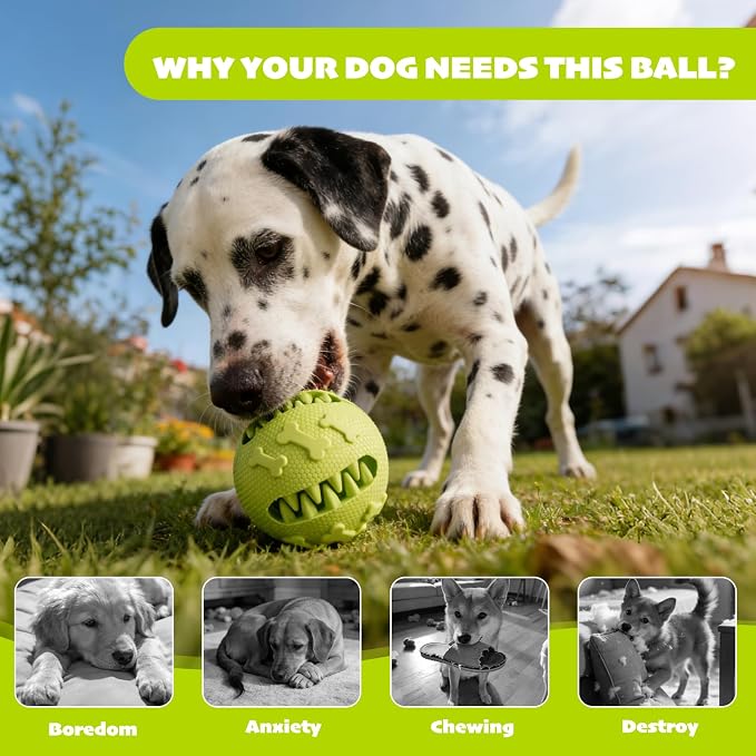 Dog Balls Treat Dispensing Toys for Medium & Large Breeds, 3inch / 7.5cm Natural Rubber Dog Puzzle Toy Slow Feeder for Mental Stimulation, Anxiety Relief & Interactive Play