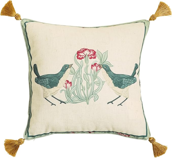 patdrea Designer French Vintage Linen Throw Pillow Cover,18"x18"-Cecilia E | Decorative Pillow Case with Zipper,Green Floral Pattern,Cushion Coverfor Couch Living Room Bedroom Sofa