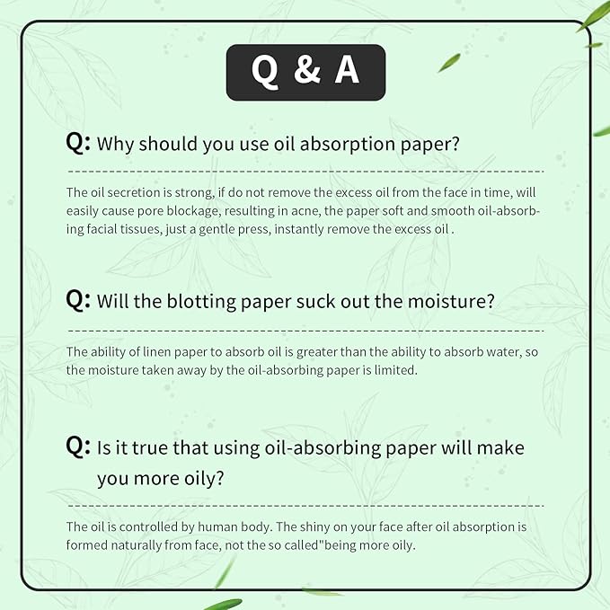 Oil Blotting Sheets for Face Refills Only,DUcare 200 Sheets Green Tea Blotting Paper For Oily Skin