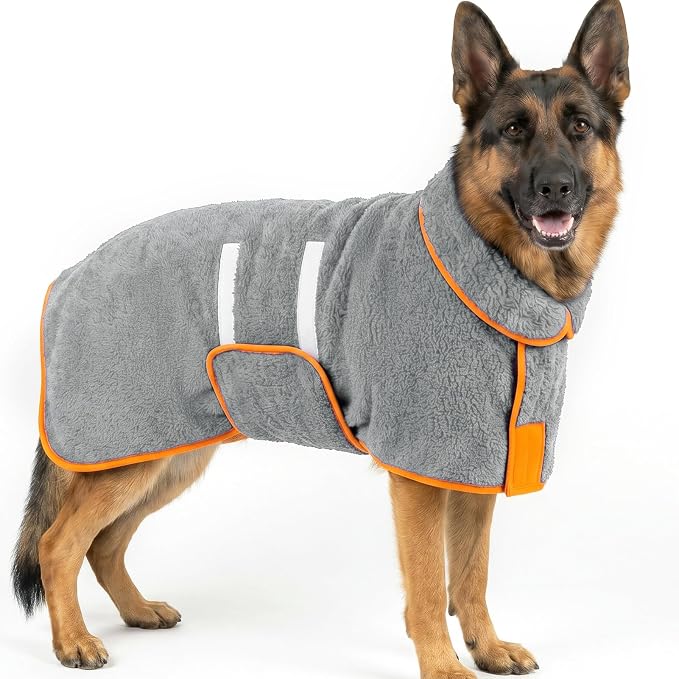Bienbee Dog Bathrobe, Super Absorbent for Small to Large Dogs, Grey 2XL | Dog Robes with Soft Fleece, Warm & Cozy, Adjustable Fit, and Quick Drying Coat for Baths Swimming and Grooming