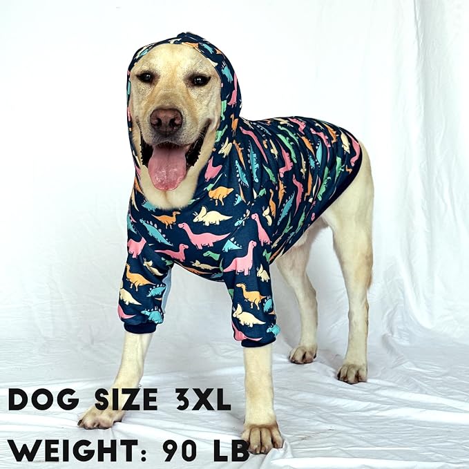 Dog Hoodie Pullover Sweatshirts Soft and Stretch Pets Clothes Navy Dinosaur Hooded for Medium Large Dogs（Navy Dinosaur L）