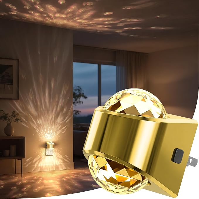 Night Light, Gold Night Lights Plug into Wall, LED Projector | Night Light, Soft White for Bedroom, Dimmable Brightness Dusk to Dawn Nightlight for Kids, Bathroom, Gaming Room, Home Decor