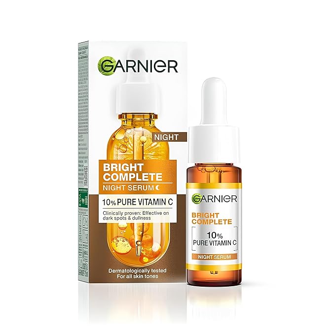 Garnier Targeted Anti Dark Spot Night Serum for Face, with 10% Pure Vitamin C & Hyaluronic Acid, Anti Pigmentation & Dullness, For All Skin Types, Approved by Cruelty Free International, Vegan, 30 ml