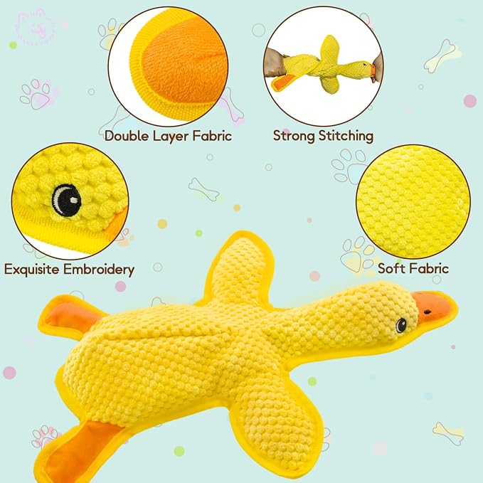 No Stuffing Dog Squeak Toys, Duck Chew Toys for Small to Large Puppies | Durable Plush Puppy Teething Toys, Interactive to Keep Pets Busy, Toss Fetch Tug Play, Best Birthday Gift