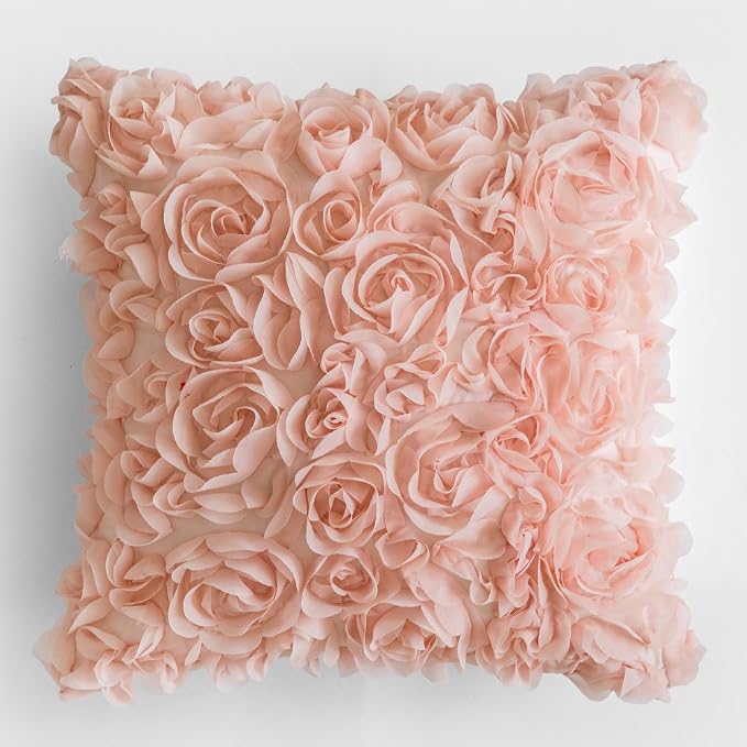 MIULEE Decorative Rose Flower Pillow Cover Pack of 1 Peach Pink 16x16 Inch | Cute Romantic Stereo Chiffon Throw Pillow Cover Aesthetic Solid Pillowcase for Girl Coquette Room Decor Coach Bedroom