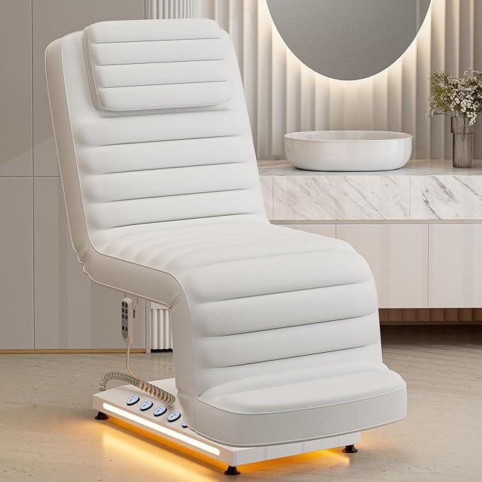 Paddie Luxury Fully Electric Spa Bed, Esthetician Spa Lash Table with LED Lights, Motorized Height & Angle Adjustable for Facial & Medical Treatment, White