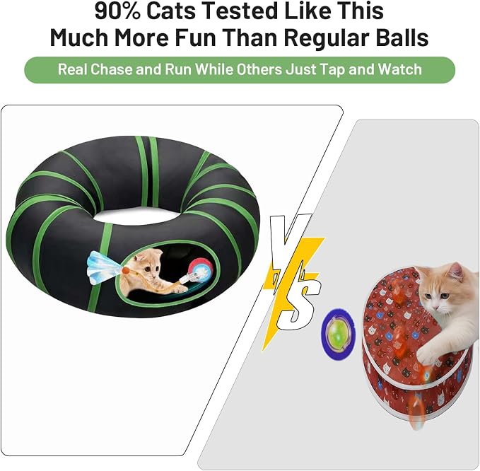 Interactive Cat Toy, Motion-Activated Ball in Enrichment Tunnel | USB-C Rechargeable Rolling Ball with Touch Reactivation, Fast/Slow Modes, And Prey-Like Movement for Indoor Cats and Kittens.