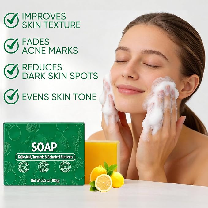 Turmeric Lemon Soap Bar, Turmeric Lemon Cleansing Soap for Dark Spots, Support Nourishes and Clarifies Facial Body Skin, Suitable for All Skin Types (2pcs)