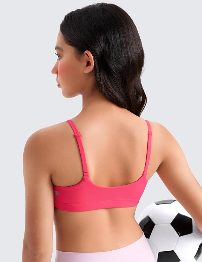 CRZ YOGA Girls Butterluxe Adjustable Spaghetti Strap Sports Bra - Yoga Athletic Casual Scoop Neck Crop Padded Kids Teen