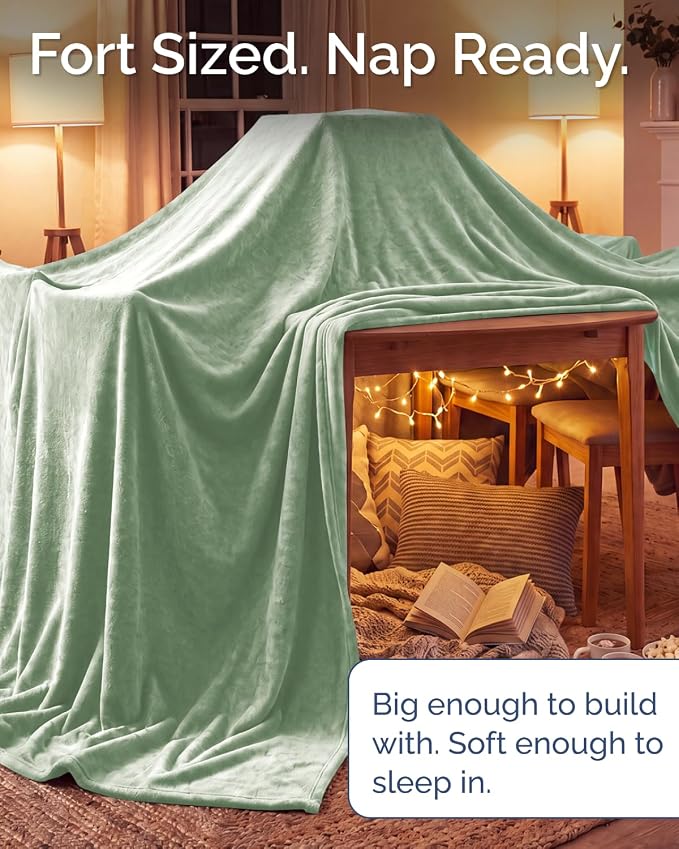 Ultra Soft Fleece Blanket Giant Blanket Size - Flannel Fleece Luxury Blanket - Lightweight for Couch Bed Chair - Thick, Warm and Breathable - All Season Cozy, Celadon