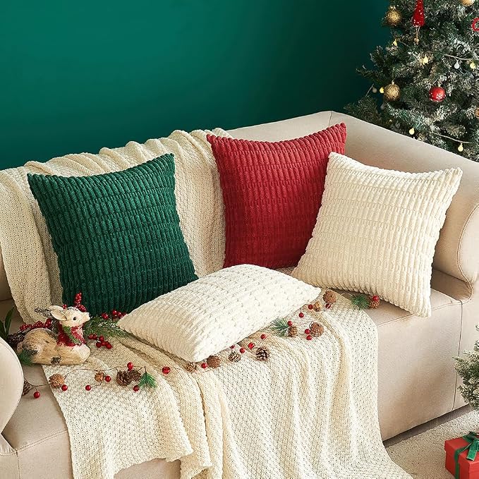 MIULEE Corduroy Decorative Throw Pillow Covers 16x16 Cream White Pack of 2 | Soft Boho Striped Pillow Covers Modern Farmhouse Home Decor For Sofa Living Room Couch Bed