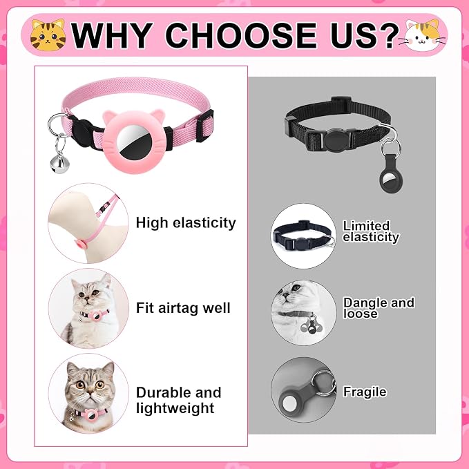 2 Pack Airtag Cat Collar with Bell Breakaway Safety Adjustable