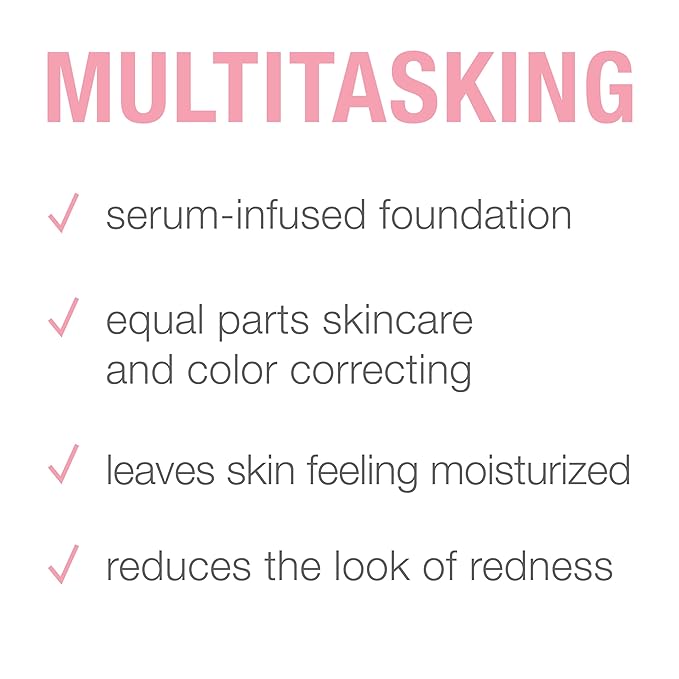 Neutrogena Healthy Skin Sensitive Skin Serum Foundation with Pro-Vitamin B5, Color Correcting & Pore Minimizing Liquid Foundation & Face Serum, Buildable Coverage, Medium/Deep 01, 1 oz (Pack of 2)
