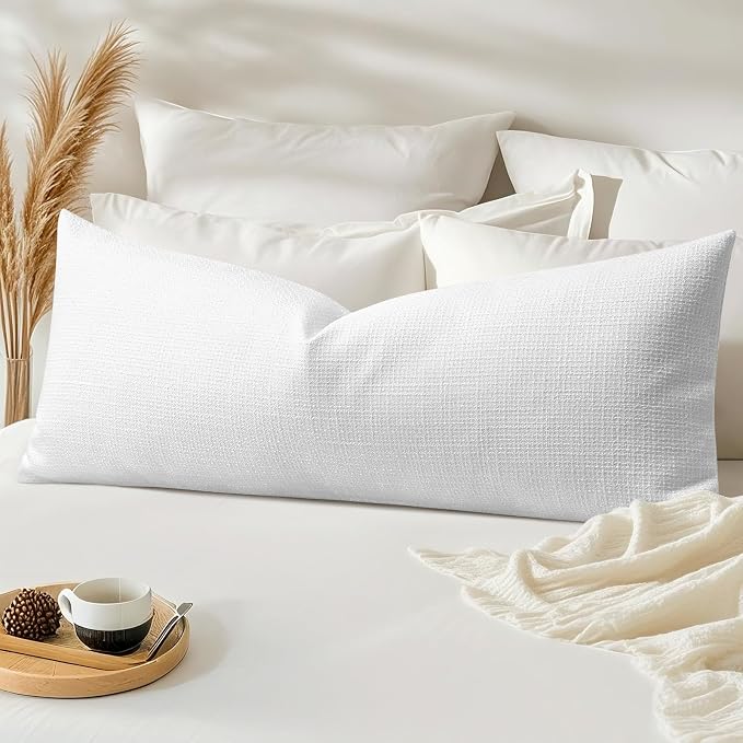 OTOSTAR Linen Throw Pillow Cover Set of 1 Decorative Long Lumbar Pillowcase Rectangle Cushion Cover 14x36 Inch for Home Decor Sofa Bedroom Car 35 x 90CM Pure White