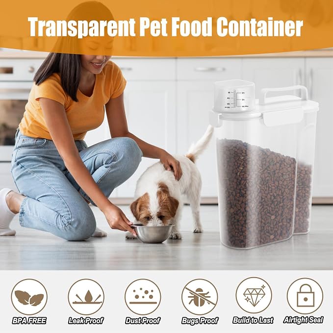 Dog Cat Food Storage Container with Cup (White, 5L)